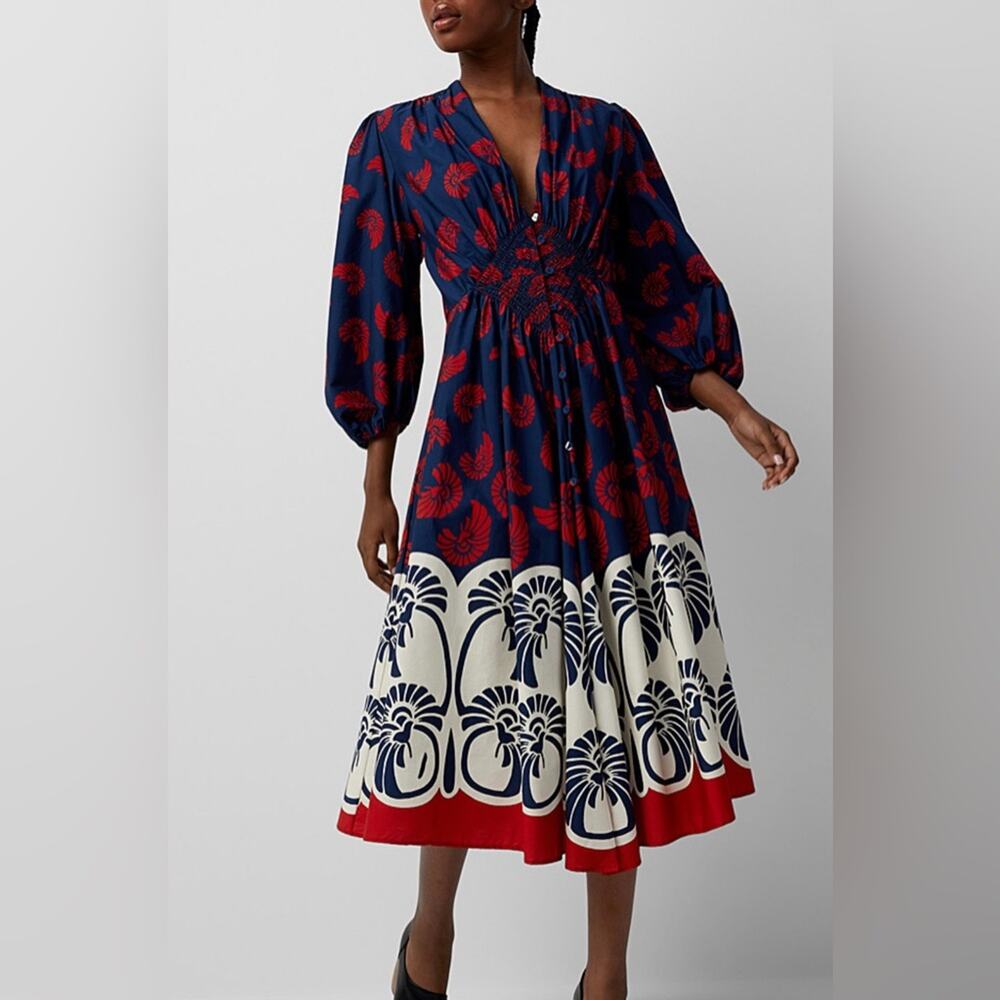 RTR Xs 0-2 Camerino Palmetto Placée pattern dress Red/Navy La double j boucle